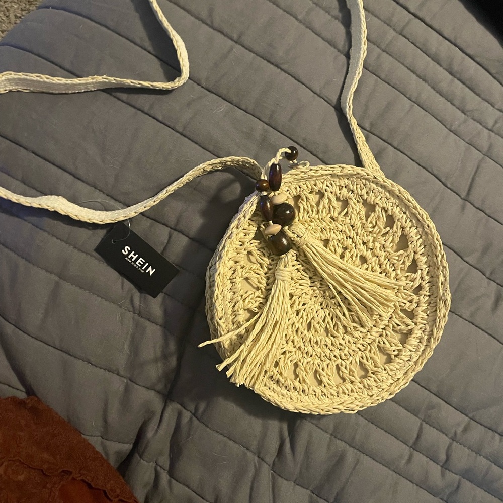 SHEIN Cream Crossbody Bag with Boho Crochet Design